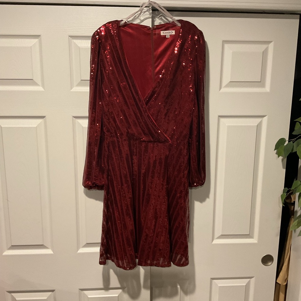 NWOT Nanette Lepore Red Sequin Wrap Dress Wedding Prom Christmas Party sz 14